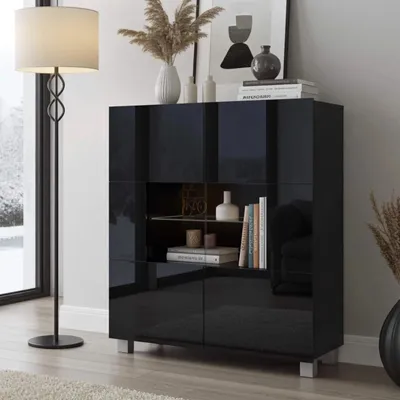 Produktbild von Kommode Amanda Schwarz 100x107 cm – Modernes Sideboard 2 Türen