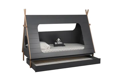 Produktbild von Möbilia Kinderbett + Schublade | 90 x 200 cm | MDF, Pinienholz | Grau – Natur | B 215 x T 105 x H 165 cm | 12020100 | Serie BETT