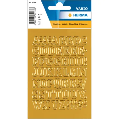 Produktbild von HERMA-4183-Buchstaben Aufkleber Gold, 56 Stück, Schriftgröße 12 mm, selbstklebend, klein, Alphabet Sticker Klebebuchstaben A-Z aus Folie zum Aufkleben