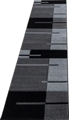 Produktbild von Teppich Läufer Wohnzimmer Grau 80x300 Kariertes Design aus Polypropylen