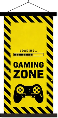 Produktbild von MuchoWow® Textilposter Spiele - Zitate - Controller - Spielzone - Spiel 60x120 cm mit schwarzem Rahmen - Magnete