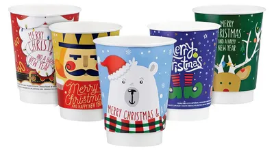 Produktbild von 125x Pappbecher Heißgetränkebecher doppelwandig WEIHNACHTSMIX 300ml 330ml