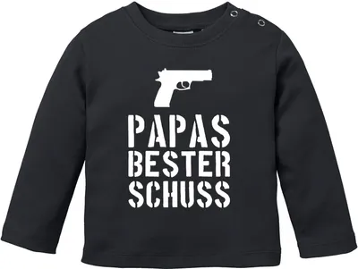 Produktbild von Baby Langarmshirt Papas bester Schuß Babyshirt Jungen Mädchen Shirt Moonworks® schwarz 68/74 (4-9 Monate)