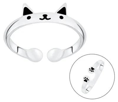 Produktbild von Katzen Ring Silber 925 offen 52 (16.5 mm Ø)