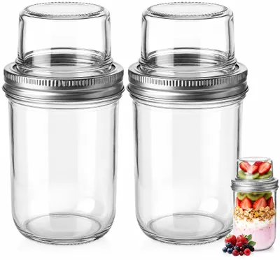 2er-Set Müslibecher 500+100 ml, doppelwandig, Glas, auslaufsicher