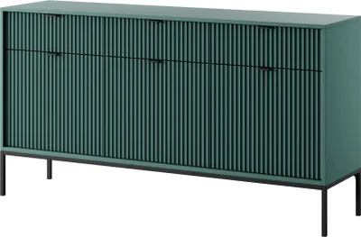 Produktbild von Selsey VELLORE - Sideboard 3-türig, Grün mit schwarzem Gestell, 154 cm