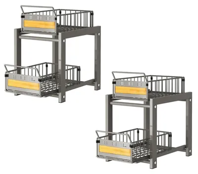 Produktbild von Ausziehbarer Küchenorganizer - 2-stöckiger Unterschrank Organizer mit Schubladen - Platzsparende Spülschrank Aufbewahrung - Stahl - 2er Set