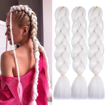 Obrázok produktu pre Syntetické vlasové prídavky na zapletanie, 60 cm, biela farba, 3 kusy