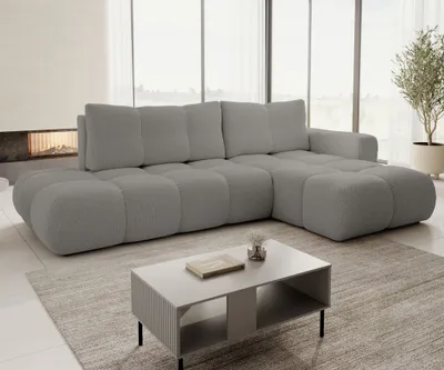 Image de AX LIVING Canapé d'angle avec fonction sommeil Hosio 288 cm en gris moderne Droite