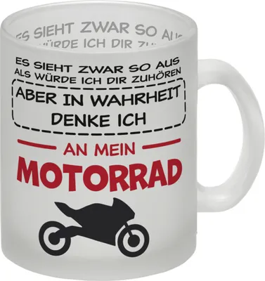 Produktbild von In Wahrheit denke ich an Motorrad Glas Tasse