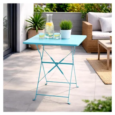 Produktbild von Klappbarer Outdoortisch Bistrotisch Campingtisch Balkontisch Gartentisch Metall 60x60xH71cm Türkis