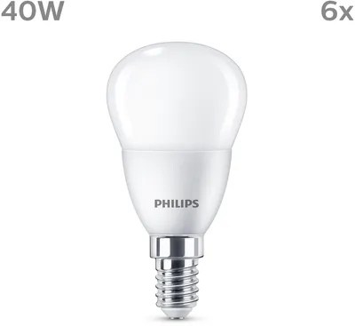 Produktbild von Philips Kerzenlampe 40W P45 E14 x6, 4,9 W, 40 W, E14, 470 lm, 15000 h, Warmweiß