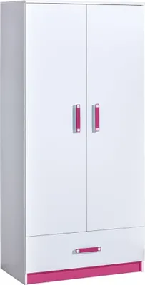 Produktbild von Kinderzimmer - Drehtürenschrank / Kleiderschrank Frank 01, Farbe: Weiß / Rosa - 189 x 90 x 50 cm (H x B x T)