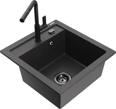 Produktbild von Mexen Vito 1-Becken-Granit-Spüle mit Mischbatterie Flora, Schwarz gesprenkelt - 6503-76-670401-70-B