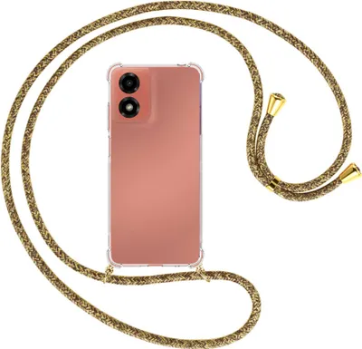 Produktbild von Handykette Backcover-Schutzhülle mit Band (Metall goldfarben) für Motorola Moto G04 / G04s - braun+beige