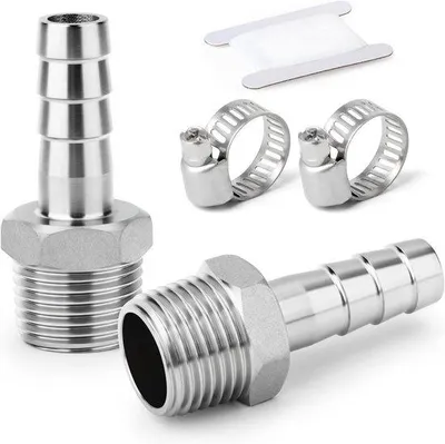Produktbild von Schlauchkupplung aus Edelstahl 304, 25 mm Außendurchmesser, 3/4 Zoll Außengewinde, 2 Stück