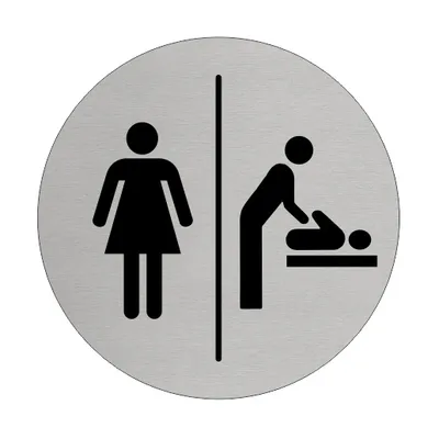 Produktbild von CombiCraft Aluminium Türschild 'Damen - Wickeltisch' - Ø75mm mit 3M-Klebeband