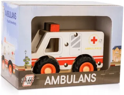 Zdjęcie produktu dla Ambulans drewniany z gumowymi oponami dla dzieci