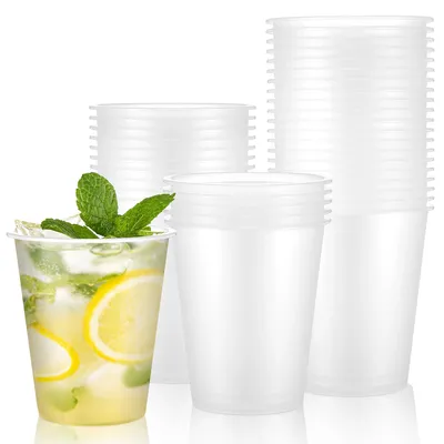 Produktbild von Trinkbecher aus Hartplastik - 50 Stück à 360 ml - Mattierte und wiederverwendbare Mehrwegbecher - Transparent