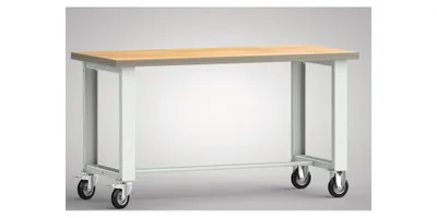 Produktbild von Werkbank B1500xT700xH840mm Buche Multiplex lichtgrau Bock-u.Lenkrollen,VG D125mm