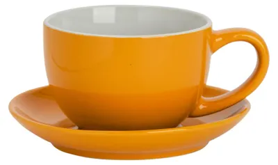 Produktbild von Argon Ta Farbiges Cappuccinotassen- und Untertassen-Set – 250 ml – Gelb – Robuste Teetasse aus Steingut, spülmaschinen- und mikrowellengeeignet
