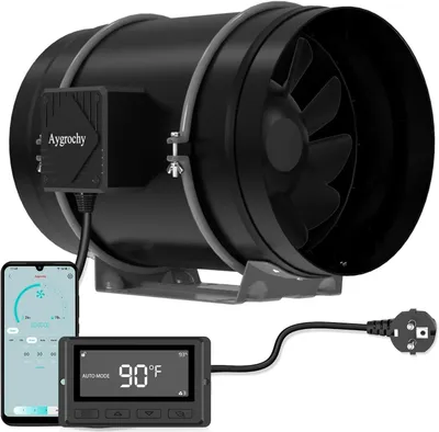 Image de Ventilateur de ventilation de 200 mm avec contrôle via application, régulateur de température et d'humidité, et moteur EC silencieux
