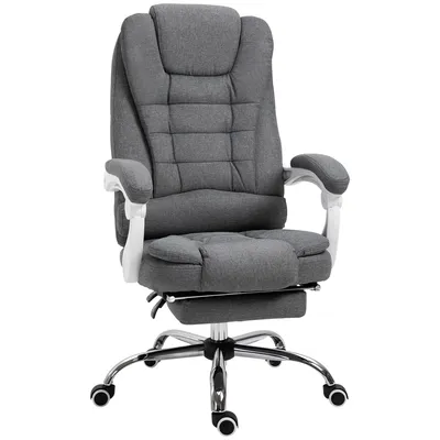 Image de Vinsetto Fauteuil de bureau ergonomique, chaise de bureau avec repose-pied, dossier inclinable, accoudoirs rembourrés, en tissu aspect lin gris