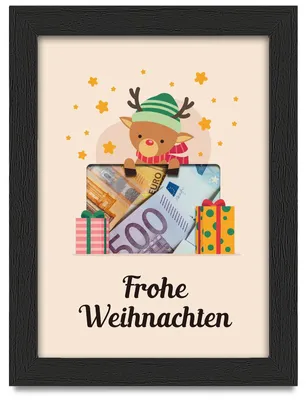 Produktbild von Bilderrahmen mit Hirschmotiv, schwarz, Geld, Geschenkverpackung