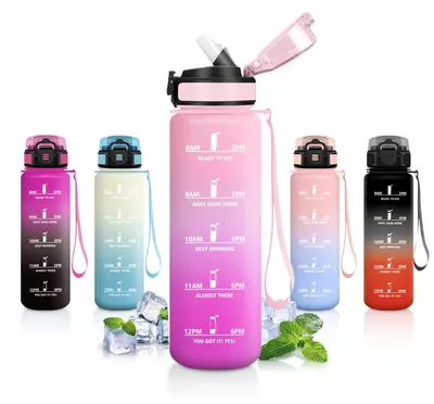 Produktbild von Trinkflasche 1L mit Strohhalm, BPA-frei, auslaufsicher, Wasserflasche für