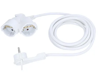Produktbild von as-Schwabe 2fach PVC Schuko-Verlängerungskabel 3m Flachstecker 230V 16A Weiß IP20