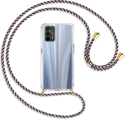 Produktbild von Handykette Backcover-Schutzhülle mit Band (Metall goldfarben) für Realme GT 5G (RMX2202) - blau+beige
