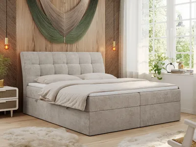 Produktbild von Boxspringbett 180x200 mit Matratze, Bett mit Multipocket - Matratze H3 und Topper, Polsterbett 180x200 mit Bettkasten und Kopfteil, DIEGOS - 180x200 - Beige - Struktur - H3