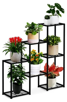 Produktbild von Blumenregal aus Metall Schwarz 6 Ebenen Pflanzentreppe Design