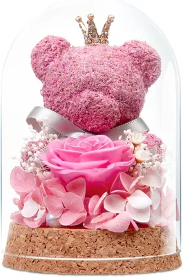 Produktbild von Teddybär mit ewiger Rose in Glaskuppel, rosa, Geschenk für Freundin und Mutter