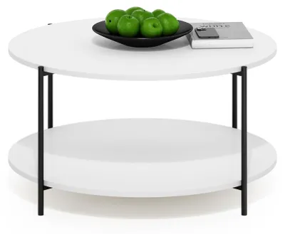 Produktbild von Furinno Besi 2-stufiger moderner runder Couchtisch mit stabilen Metallbeinen, We