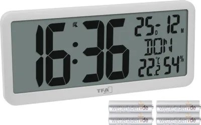 Produktbild von TFA 60.4525 Funkwanduhr digital Temperatur Wanduhr Funkuhr Datum Wochentag DCF77 Innentemperatur Luftfeuchtigkeit : weiß : mit Batterien