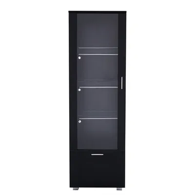 Produktbild von Vitrine mit Glastüren LED-beleuchtete Glasvitrinen Schaukasten Sammlerstücke Schrank Bücherregal für Wohnzimmer Schwarz