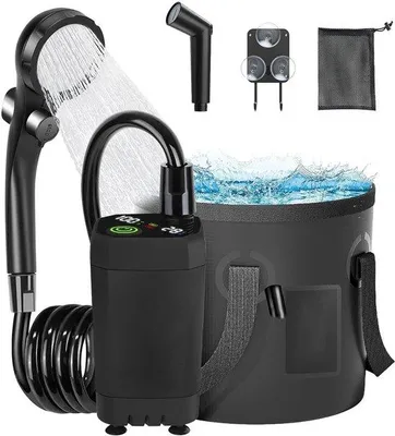 Produktbild von Tragbare Campingdusche mit 6000 mAh Akku und 20-Liter-Eimer