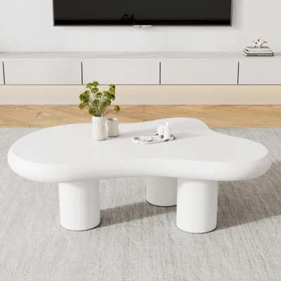 Produktbild von MODFU Unregelmäßiger Couchtisch in Wolkenform für Wohnzimmer, Schlafzimmer, MDF mit Filzunterlagen, lackierte Oberfläche, Weiß