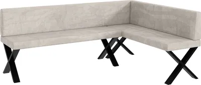 Produktbild von MEBLINI Eckbank für Esszimmer - Küchenbank - Essecke - Sitzecke Küche - TONI - X-Beine 142x196x87cm Rechts - Beige Samt
