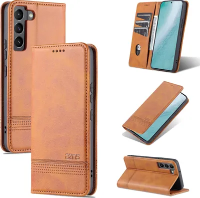 Produktbild von Galaxy S22 5G Leder Hülle, Klapphüllen Brieftasche Magnetverschluss Ständer Schutzhülle für Samsung Galaxy S22 5G Braun