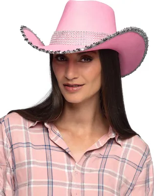 Immagine prodotto di Cappello da cowboy rosa con strass per adulti - taglia unica