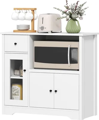 Produktbild von Küchenschrank mit Kabelloch, Kommode mit 2 Schränken, offenes Fach, Schublade, 80 x 35 x 72,2 cm, Spanplatte, Weiß