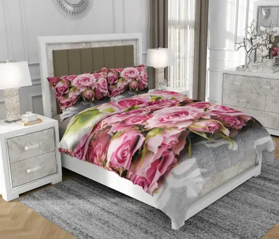 Produktbild von Bettwäsche 160x200 cm + 2x70x80 cm, 3-teilig, 100% Baumwolle, Satin, Reißverschluss, Blumen, Rosa - SOVIO | So.0200