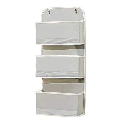 Produktbild von Hängende Aufbewahrungstasche mit 3 Fächern, geräumiger Tür- und Wandorganizer, Aufbewahrungstasche für Camping, Bad, Zuhause, Wohnmobil, 32 x 68 x 10 cm, grau