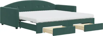 Obrázek produktu pro vidaXL Rozkládací postel se zásuvkami tmavě zelená 100x200 cm Velvet