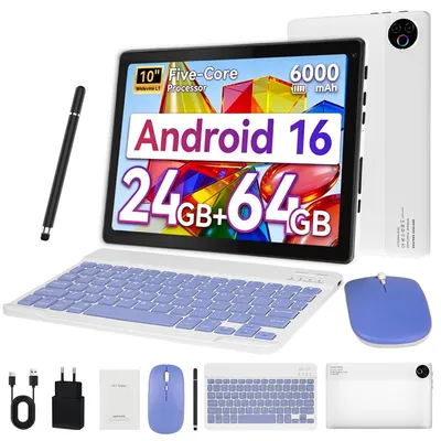 Obrázok produktu pre JENBIZZ Tablet, 10 palcov, s klávesnicou/myšou/perom, 24(3+21)GB RAM, 64 GB ROM, Android 16, HD rozlíšenie 1280x800, dvojitá kamera, batéria 6000 mAh, WiFi 6, Bluetooth 5.4