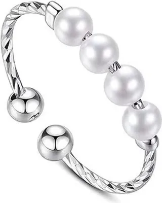 Produktbild von INF Verstellbarer Anti-Stress-Ring mit drehbaren Perlen Silber S