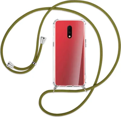 Produktbild von Handykette Backcover-Schutzhülle mit Band (Metall silberfarben) für OnePlus 7 - khaki