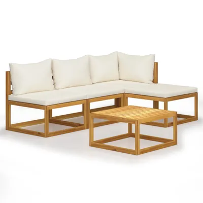Image de vidaXL Ensemble de salon de jardin 5 pièces avec coussins Crème Bois massif Acacia